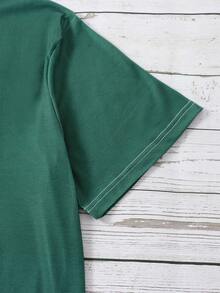 SHEIN LUNE Plus Easter Egg & Slogan Graphic Tee - Dark Green - View 3