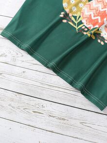 SHEIN LUNE Plus Easter Egg & Slogan Graphic Tee - Dark Green - View 5