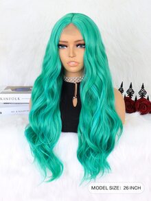 4*1 Lace Front Long Curly Synthetic Wig - Green - View 2