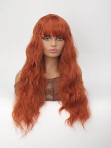 Long Curly Synthetic Wig With Bangs - Orange - View 1