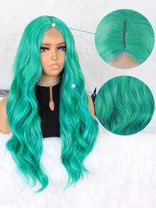 4*1 Lace Front Long Curly Synthetic Wig - Green - View 5