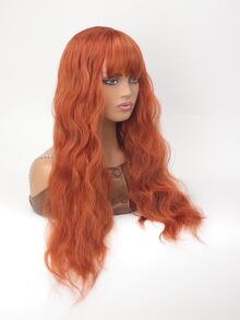 Long Curly Synthetic Wig With Bangs - Orange - View 3