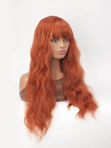 Long Curly Synthetic Wig With Bangs - Orange - View 4