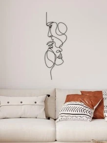 1pc Abstract Face Graphic Wall Decal, Suitable For Living Room, Bedroom, Home Decor Sticker - Black - View 2