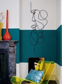 1pc Abstract Face Graphic Wall Decal, Suitable For Living Room, Bedroom, Home Decor Sticker - Black - View 3