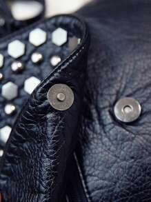 Studded Decor Flap Square Bag - Black - View 8