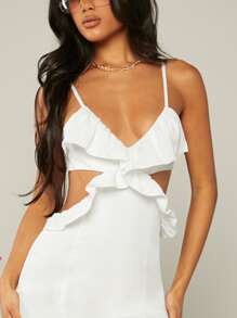 SHEIN VCAY Vestido de tirantes unicolor de muslo con abertura - Blanco - Ver 3