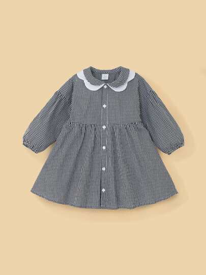 Peninsula Baby Little Girls' Plaid Long Sleeve Dress With Casual Style