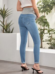 SHEIN Maternity High Waist Ripped Skinny Jeans - Medium Wash - View 3