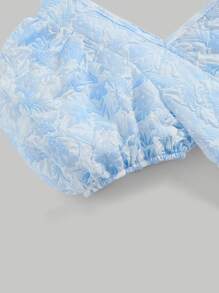 SHEIN MOD Floral Print Puff Sleeve Dress With Belt - Baby Blue - View 3