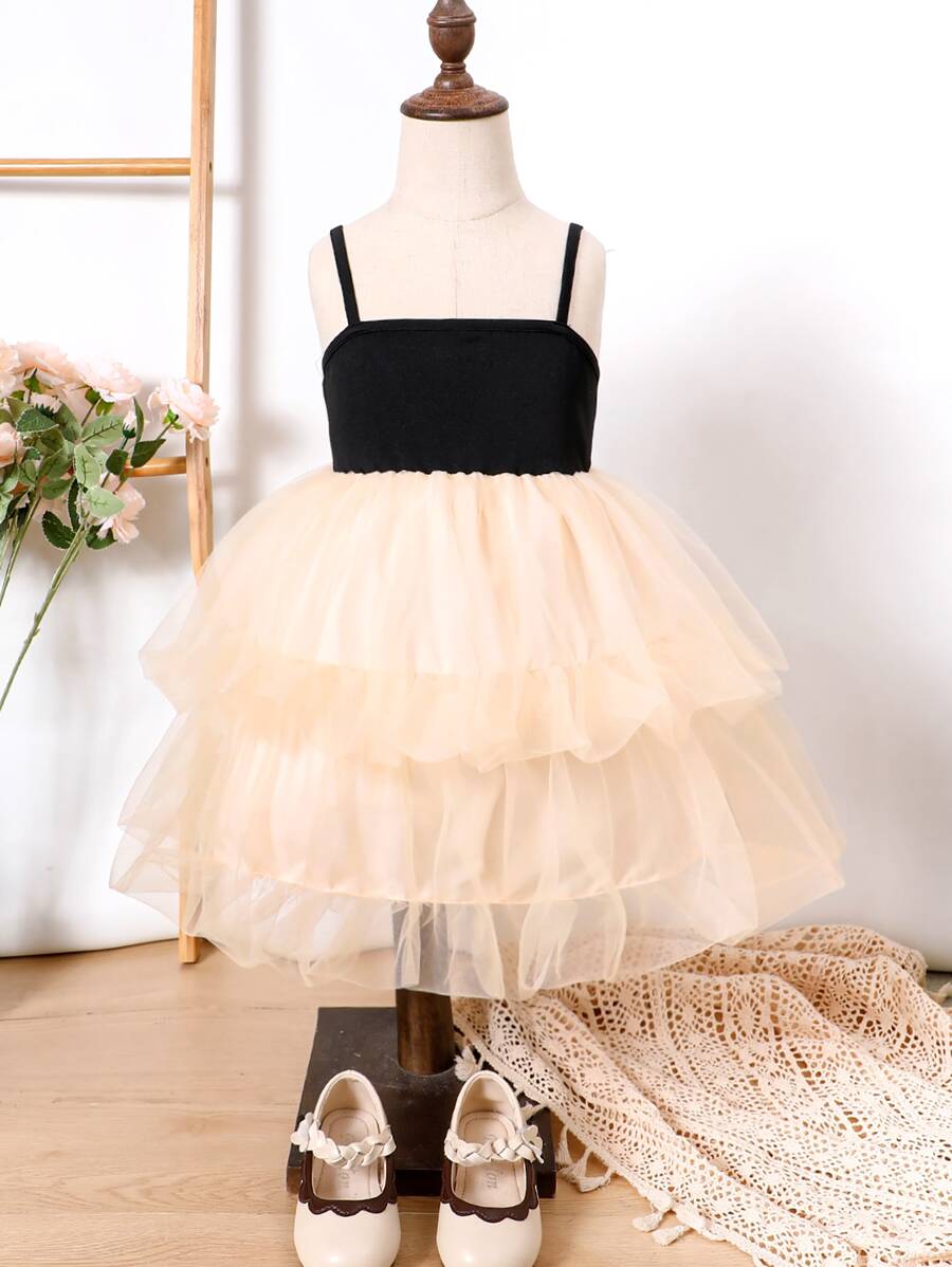 Toddler Girls Two Layer Mesh Hem Cami Dress - Multicolor - View 1