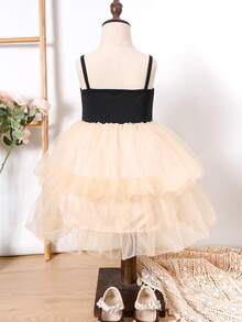 Toddler Girls Two Layer Mesh Hem Cami Dress - Multicolor - View 2