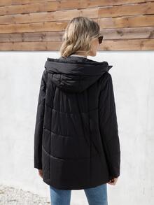 HaiLuoZi Abrigo acolchado con capucha con cordón y cremallera - Negro - Ver 2