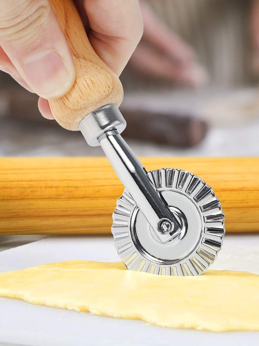 1個帶木柄的麵團切割器,用於廚房麵團切割和烘焙 - 黃色 - 查看 1