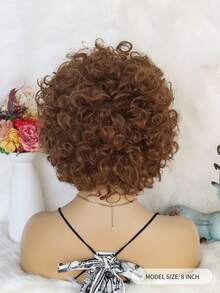 1 PC Xoăn Ngắn Cosplay Tổng Hợp Tóc Giả & 1 PC Mũ Tóc Giả - màu nâu - Xem 2