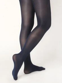 1 par de pantimedias simples y elegantes de color azul marino para damas, combinables con cualquier atuendo - Azul Marino - Ver 3