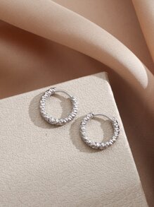 極簡圓耳環 - 銀色 - 查看 1