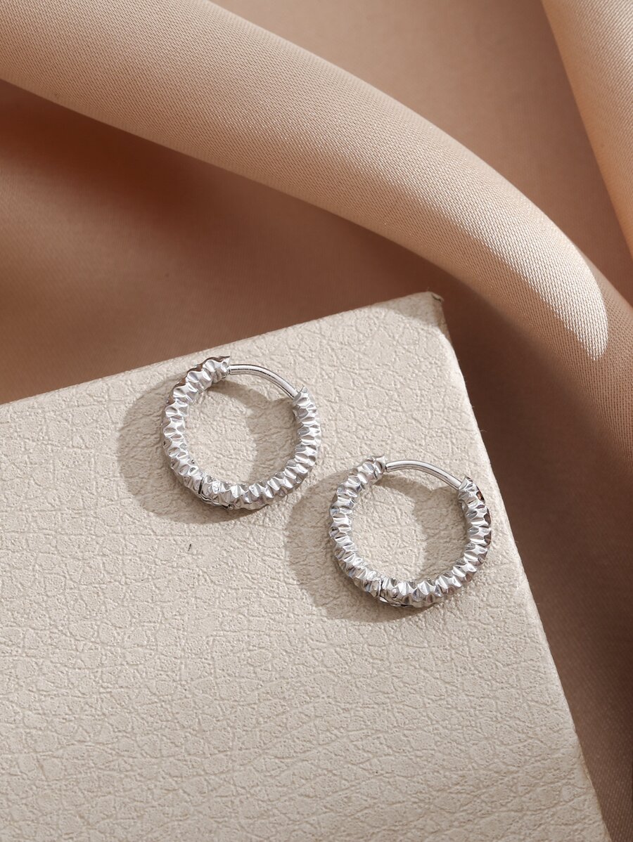 極簡圓耳環 - 銀色 - 查看 1