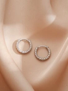 極簡圓耳環 - 銀色 - 查看 5