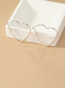 Heart Design Hoop Earrings Valentines - Silver - View 2