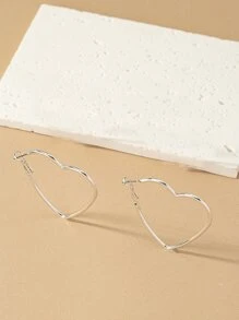 Heart Design Hoop Earrings Valentines - Silver - View 3