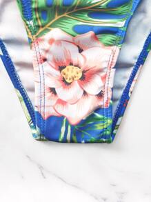 SHEIN Swim Summer Beach Tropical Print Knot Side One Piece Swimsuit - Royal Blue - View 5