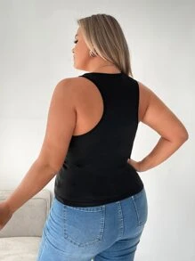 SHEIN SXY Áo hai dây Plus Size Nút Cắt ra màu trơn Giải trí - màu đen - Xem 2