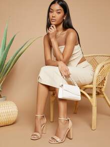 Xăng đan Cao gót Nữ Khóa màu trơn Dây đeo mắt cá chân Thanh lịch - Màu be - Xem 3