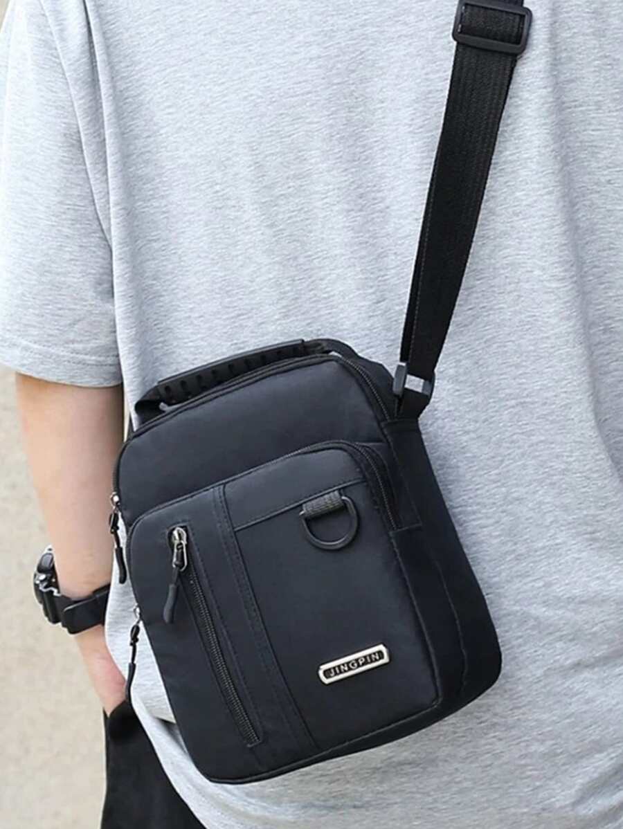 迷你男士字母贴花装饰方形包，手提包书包斜挎包运动包高中大学生旅行包学院学校斜挎包单肩包侧包方形包节日旅行必备品夏季礼物送给男朋友男士礼物大学包父亲节礼物爸爸新生书籍返校多功能宿舍男士斜挎包男士包斜挎包侧包学生学校用品秋季信使包男士包圆筒包老款万圣节圣诞节 - 黑色 - 查看 1