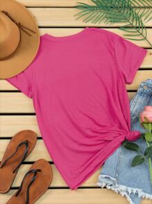 INAWLY Cartoon Graphic Tee - Hot Pink - View 2