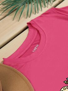 INAWLY Cartoon Graphic Tee - Hot Pink - View 6