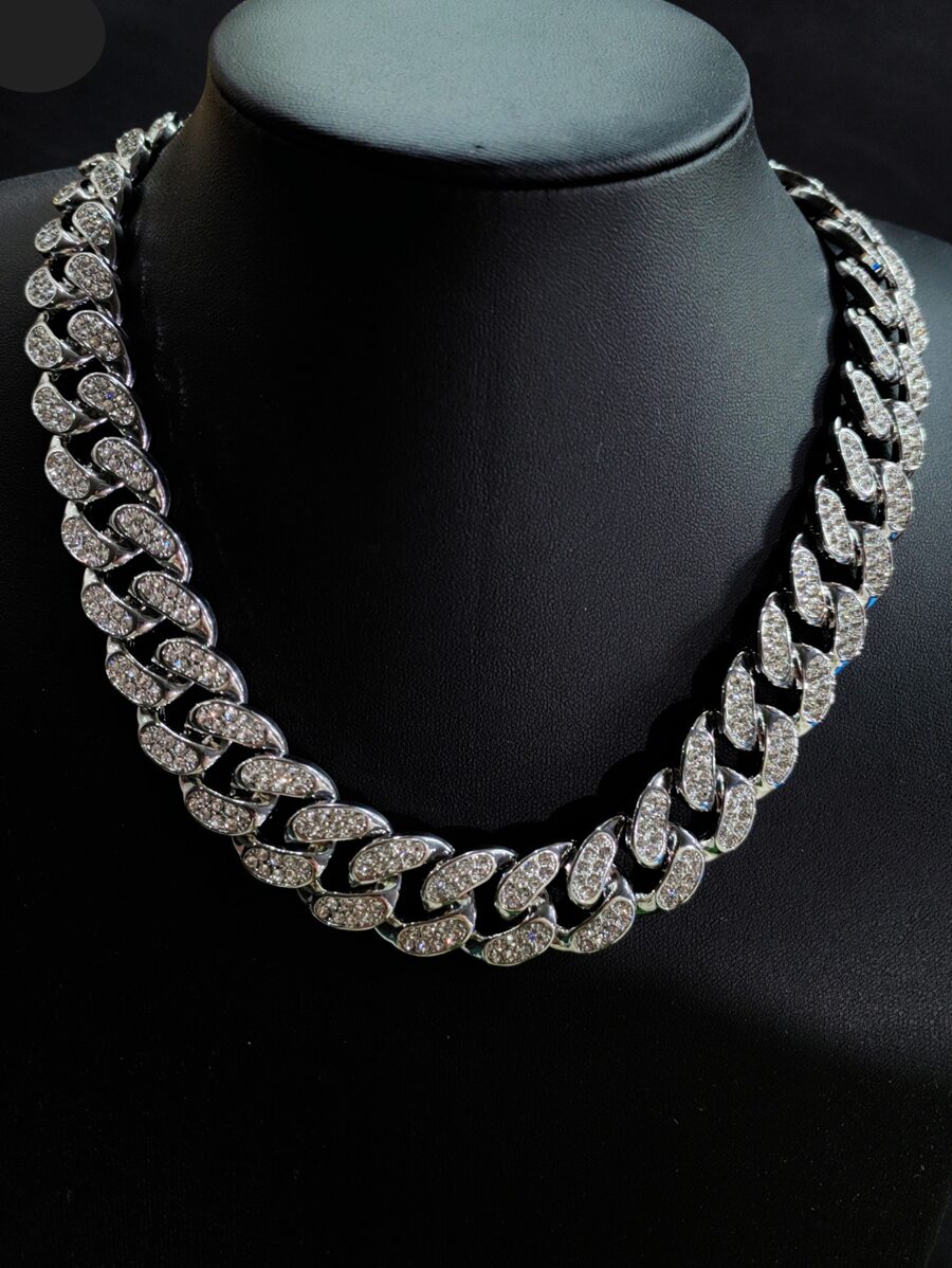 Collar de cadena de decoración de diamantes de imitación para hombre, cadena cubana de estilo Punk Hip Pop, para regalo de joyería y fiesta - Plateado - Ver 1
