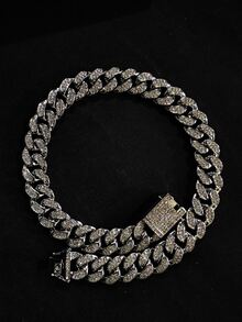 Collar de cadena de decoración de diamantes de imitación para hombre, cadena cubana de estilo Punk Hip Pop, para regalo de joyería y fiesta - Plateado - Ver 2