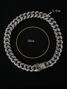Collar de cadena de decoración de diamantes de imitación para hombre, cadena cubana de estilo Punk Hip Pop, para regalo de joyería y fiesta - Plateado - Ver 4