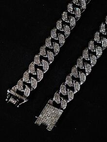 Collar de cadena de decoración de diamantes de imitación para hombre, cadena cubana de estilo Punk Hip Pop, para regalo de joyería y fiesta - Plateado - Ver 5