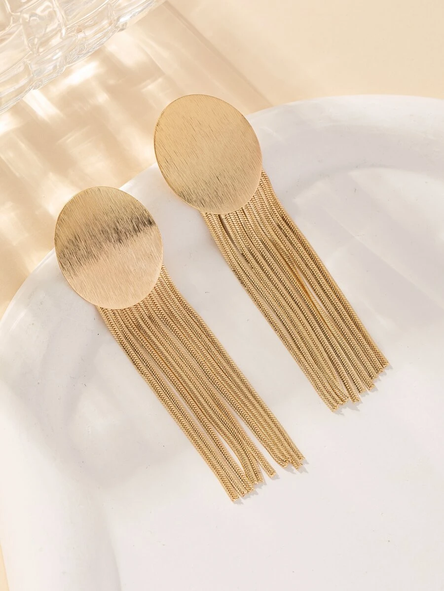 Metal Tassel Drop Earrings - Yellow Gold - View 1