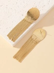 Metal Tassel Drop Earrings - Yellow Gold - View 2
