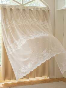 1pc Lace Design Double Layer Curtain, Modern Polyester Single Panel Curtain For Living Room And Bedroom - Beige - View 1