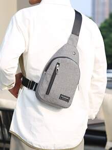 Mini Men Letter Patch Decor Sling Bag - Grey - View 1
