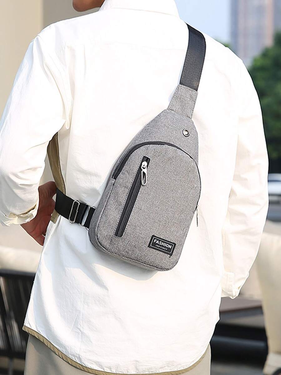 Mini Men Letter Patch Decor Sling Bag - Grey - View 1