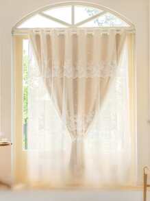 1pc Lace Design Double Layer Curtain, Modern Polyester Single Panel Curtain For Living Room And Bedroom - Beige - View 6