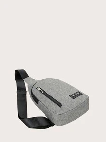 Mini Men Letter Patch Decor Sling Bag - Grey - View 5