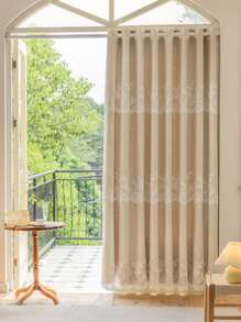 1pc Lace Design Double Layer Curtain, Modern Polyester Single Panel Curtain For Living Room And Bedroom - Beige - View 9