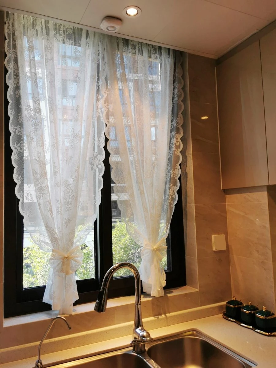 Màn thêu hoa Sheer Panel, Bắc Âu Polyester Polyester Sò Trim Lọc ánh sáng Màn che riêng tư cho gia đình - trắng - Xem 1