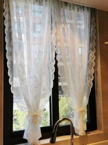 Màn thêu hoa Sheer Panel, Bắc Âu Polyester Polyester Sò Trim Lọc ánh sáng Màn che riêng tư cho gia đình - trắng - Xem 8