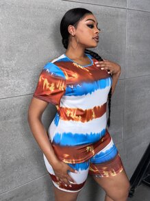 Slaydiva Shorts biker con camiseta de tie dye - Multicolor - Ver 3