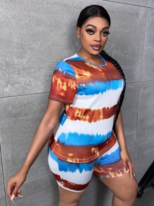 Slaydiva Shorts biker con camiseta de tie dye - Multicolor - Ver 4