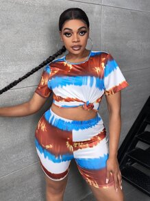 Slaydiva Shorts biker con camiseta de tie dye - Multicolor - Ver 7