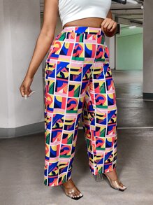 Slaydiva 大碼幾何印花闊腿褲 - 彩色 - 查看 4