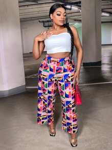 Slaydiva 大碼幾何印花闊腿褲 - 彩色 - 查看 8